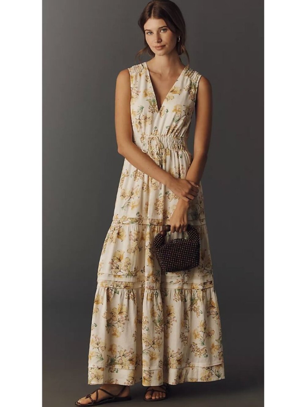 Anthropologie Somerset Linen Blend Sleeveless Maxi Dress Size XS Floral Print